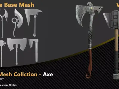 26 Axe Base Mesh - VOL 01 - Clean UV and Topology  Low-poly 3D model