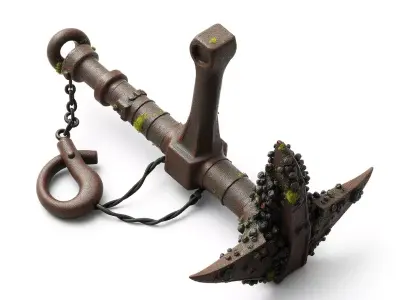 Weathered Rusty Ship Anchor with Chain Low-poly 3D model