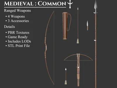 Medieval Collection Common Ranged Weapons 3D Model Pack