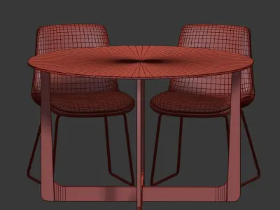 Dining Set four chairs and round table 3D model