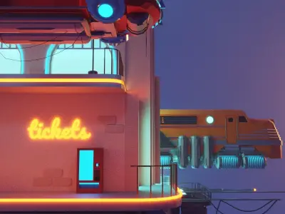 Cartoon Cloud Train Station scene  3D model