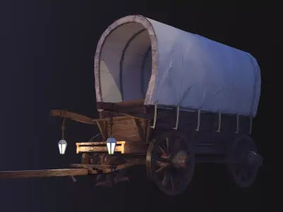 Realistic Wagon Medival Low-poly 3D model