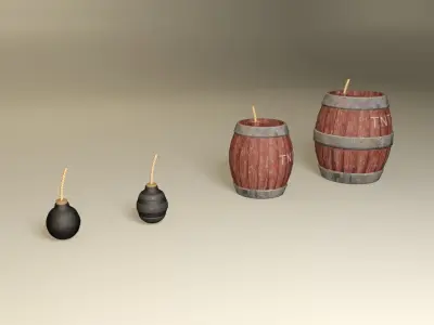 Medieval fantasy pirate bombs and explosive barrels pack Low-poly 3D model