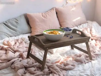 Bowl of Corn Flakes with Milk and Blueberries on Bed Tray 3D model