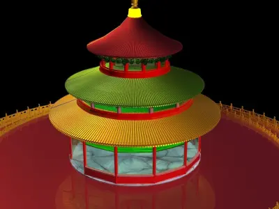 Chinese crystal glass  ancient temple  3D model