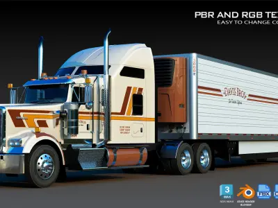 Kenworth W900 Sleeper and Refrigerator Low-poly 3D model