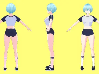 Anime - BLUE Hair Sports Girl Low-poly 3D model