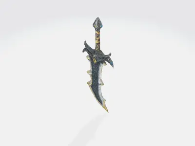 A dark fantasy sword with a curved blade 3D model