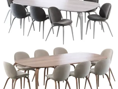 Beetle Dining Chair and Gubi Dining Table Elliptical 3D model