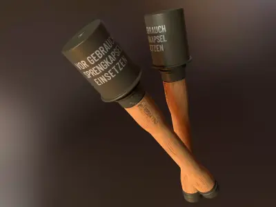 German Stick Grenade Stielhandgranate M24 4K PBR Textures Low-poly 3D model