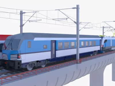 Bridge with Siemens trains 3D model