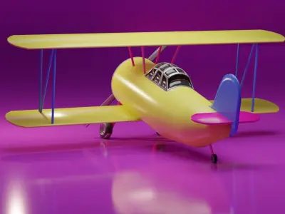 Low Poly Biplane toy airplane Low-poly 3D model