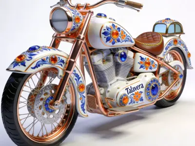 Luxury Jeweled Mexican Talavera Cruiser Motorcycle Low-poly 3D model