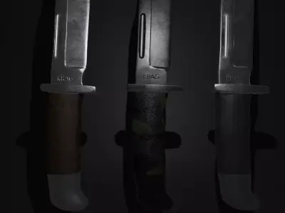 3 Knife Variants Pack --Standard Brown Handle  Military Camo Low-poly 3D model