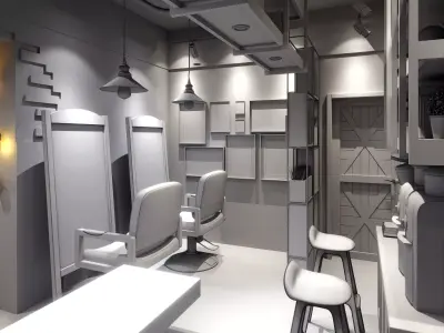 Industrial Barber Shop Interior Design 3D model
