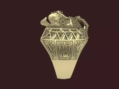 arabic lion ring with gemstone 3dm file 3D print model