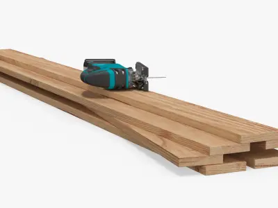 Cordless Jig Saw with Wooden Boards 3D model