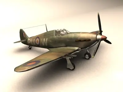 Hurricane WWII fighter plane Low-poly 3D model