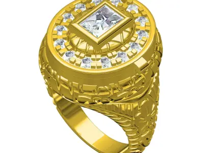 Antique Art Deco Emerald Cut Engagement Cocktail Ring 3D print model