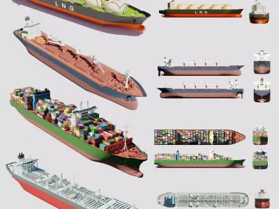 Four types of cargo ships 3D Model Pack