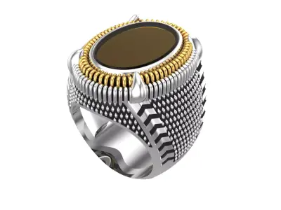 044 - Gents Antique Ring With Oval Stone 3D print model