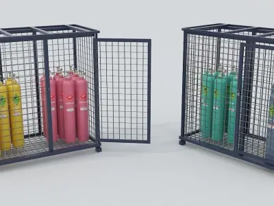 8-types of Industrial Gas Cylinders  Low-poly 3D model