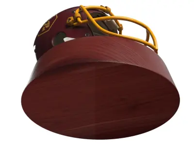 Vintage NY Samurai Helmet on Wood Stand Maroon 3D model