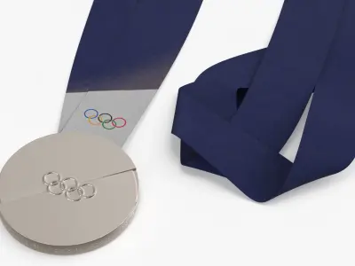 Official Olympic Silver Winner Medal Blue Strap 3D model