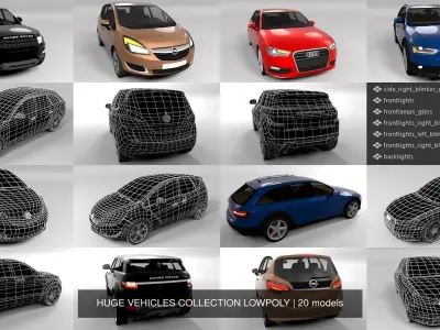 HUGE VEHICLES COLLECTION LOWPOLY 3D Model Pack