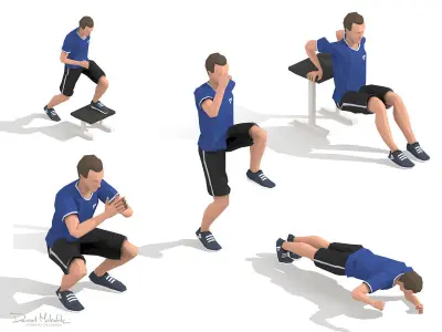 Exercise Animations Bundle Humanoid Low-poly 3D model
