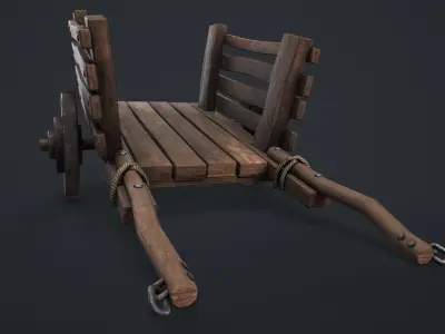 Wooden Cart Wheeled Low-poly 3D model Low-poly 3D model