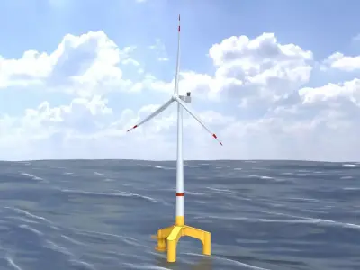 Wind turbine with Offshore Foundation V1 H-138 RD 162m Animation Low-poly 3D model
