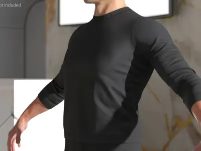 Long Sleeve Crewneck Shirt Clothing Black 3D model