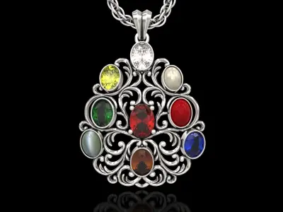 The Navratna 9 Precious Gems Filigree Pendant 3D print model