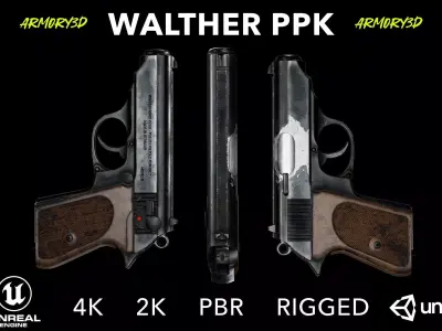 Game Ready Walther PPK Pistol PBR Rigged Low-poly 3D model