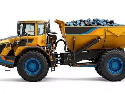 Large Yellow Articulated Dump Truck Low-poly 3D model