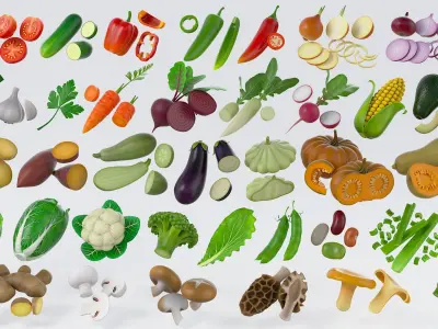 Cartoon Vegetables Big Collection 3D model
