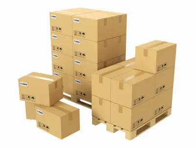 Cardboard boxes on a pallets 3D model