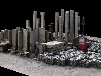 concrete pillars kitbash construction-site parts photogrammetry Low-poly 3D model