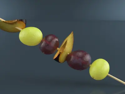 Picnic Fruit Snack on Wooden Skewer Collection 3D model