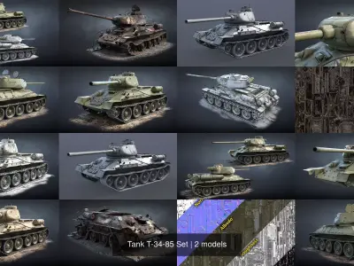 Tank T-34-85 Set 3D Model Pack