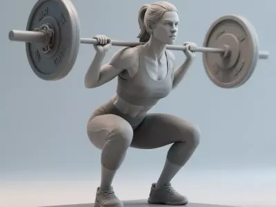 Female Barbell Squat  Mid Motion Gym Pose 3D print model