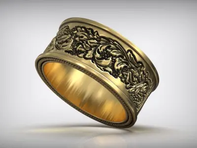 Vintage Floral Pattern Wedding Band 3D print model