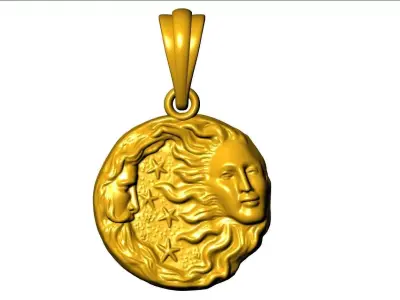 25mm Old Sun and Moon Pendant STL 3DM 3D Jewelry Model 3D print model