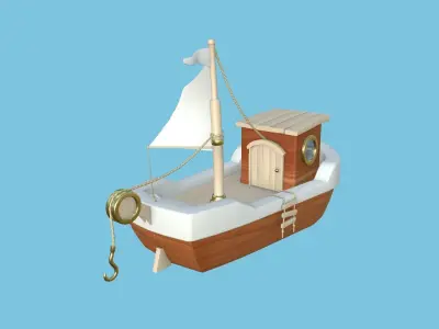 Cartoon Boat 10 - Wood Luxury - Low Poly Ship Low-poly 3D model