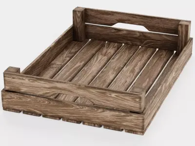 Wooden Box V3 - Open Slatted Storage Crate 3D model