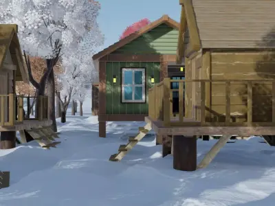 Winter Village Scene 3D model purchase