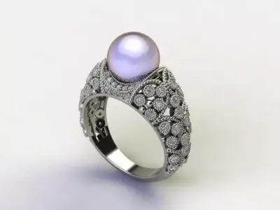 10036 ring with pearl and diamonds 3D print model
