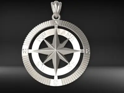 Round Compass Pendant Charm Necklace Jewelry 3D print model