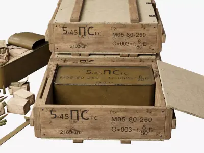 Military Ammunition Crate and Zinc Set Low-poly 3D model